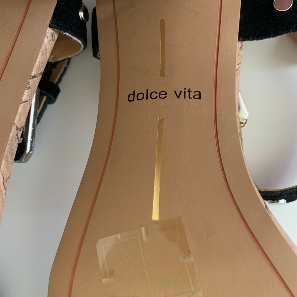 New Dolce Vita Jalina Studded Black Suede Leather Sandals Round Cork Heel 6 - Picture 8 of 12